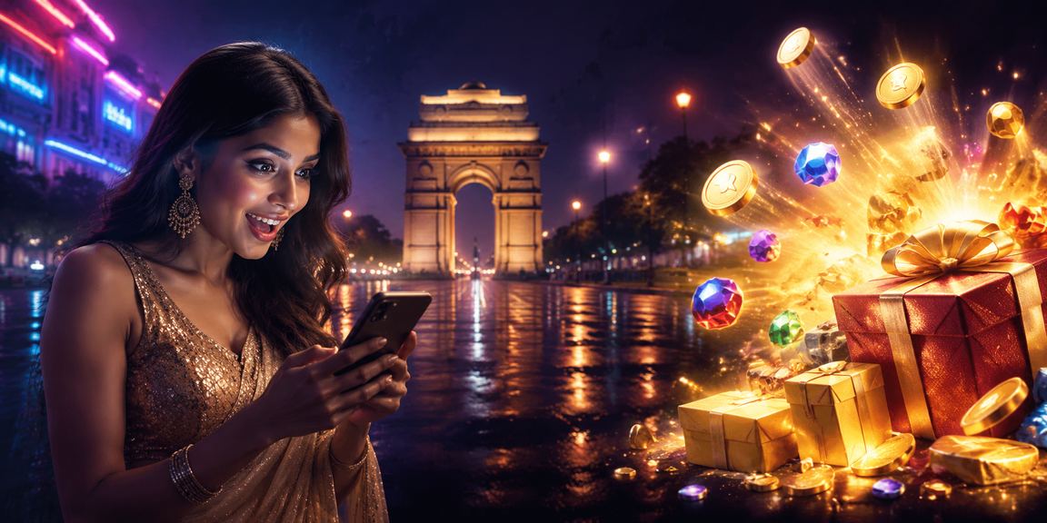 Mobile gaming and payment in Delhi illuminated at night